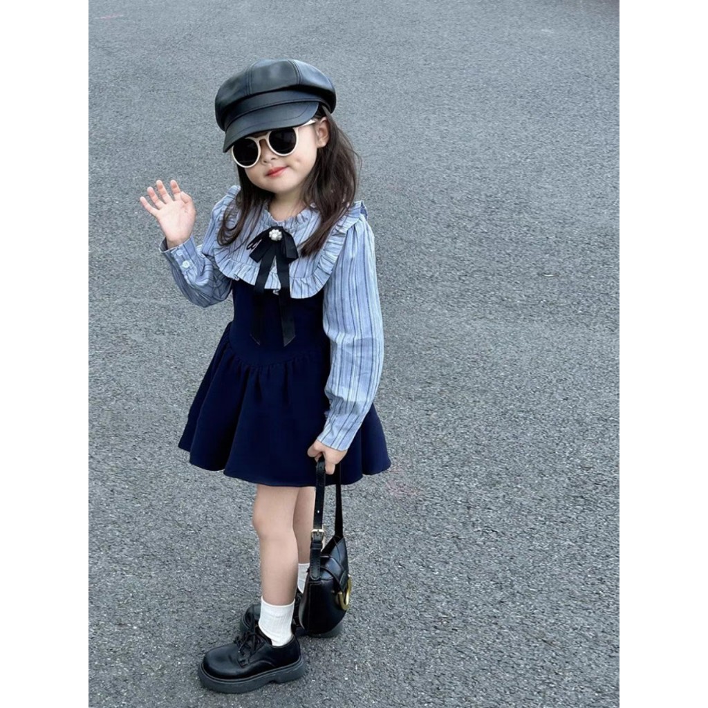 Váy đầm bé gái- Váy bé gái công chúa dài tay đính nơ ngực bánh bèo cho bé yêu từ 1 tuổi đến 7 tuổi