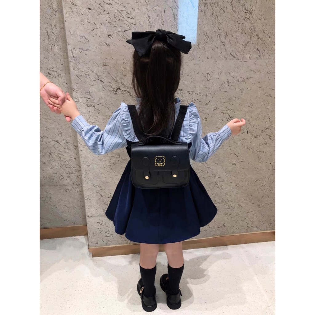 Váy đầm bé gái- Váy bé gái công chúa dài tay đính nơ ngực bánh bèo cho bé yêu từ 1 tuổi đến 7 tuổi