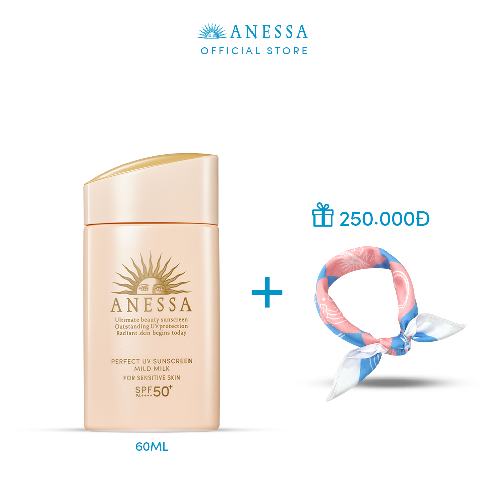 [Hannah Olala x Anessa] Sữa chống nắng dịu nhẹ cho da nhạy cảm Anessa Mild Milk 60ml + Khăn lụa 