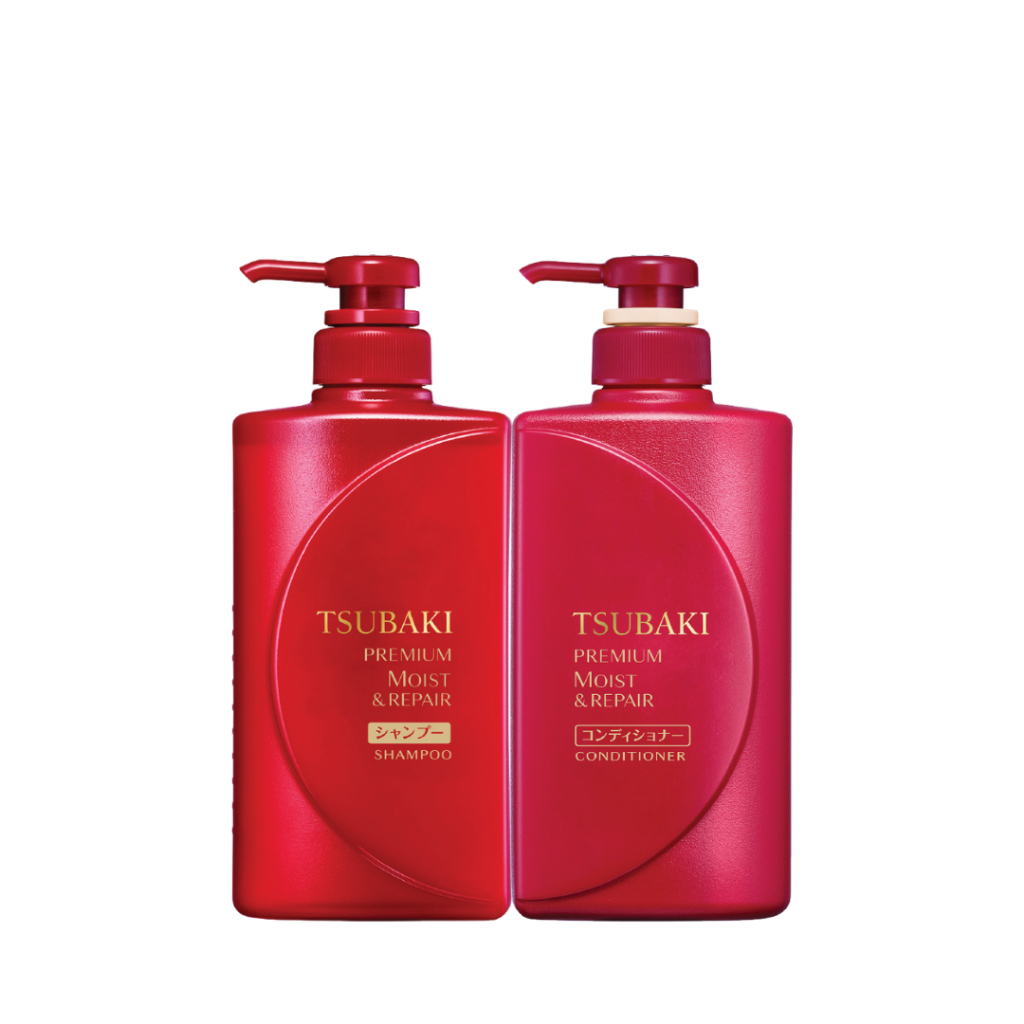 [Hannah x Tsubaki] Bộ đôi gội xả Dưỡng tóc bóng mượt Premium Moist Tsubaki (490ml/chai) + Refill