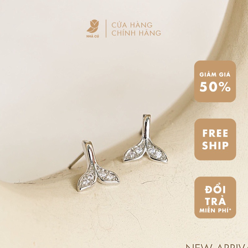 Bông tai nữ đá ZIRCON CZ 5A hình đuôi cá NHÀ CÚ cây xỏ bạc 925 nữ tính phong cách khuyên tai hàn quốc 17934