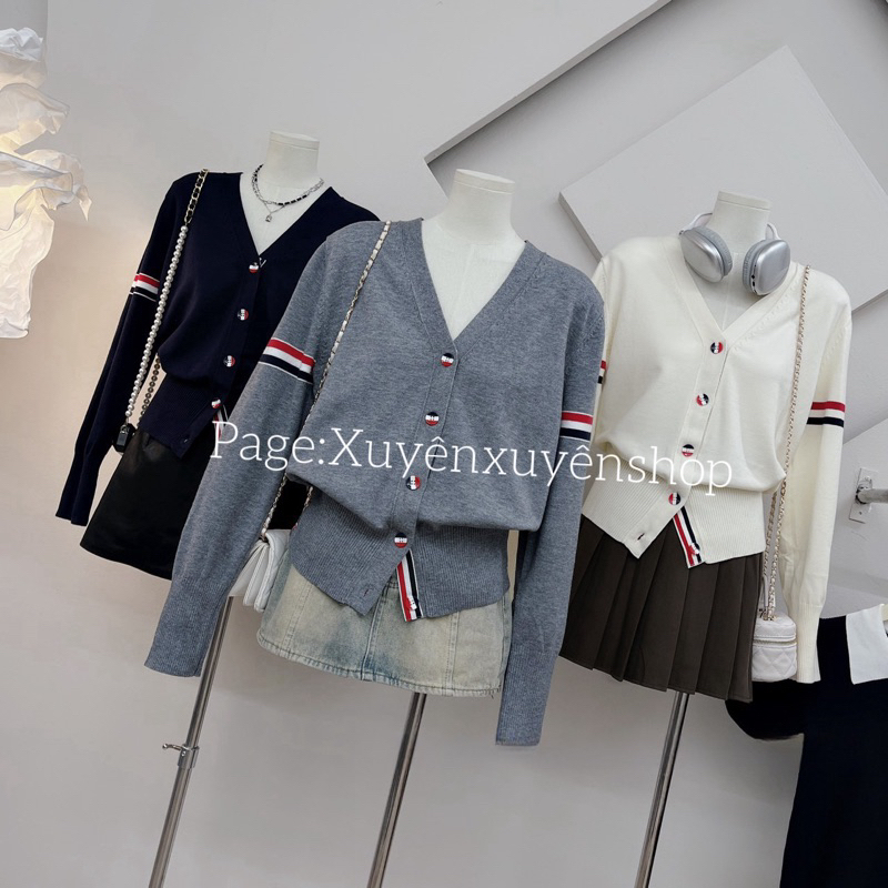 Áo Khoác Cardigan thome browne Chất Len Xám Sọc Viền Đỏ, áo khoác chất liệu len tăm siêu dầy dặn siêu cháy T25