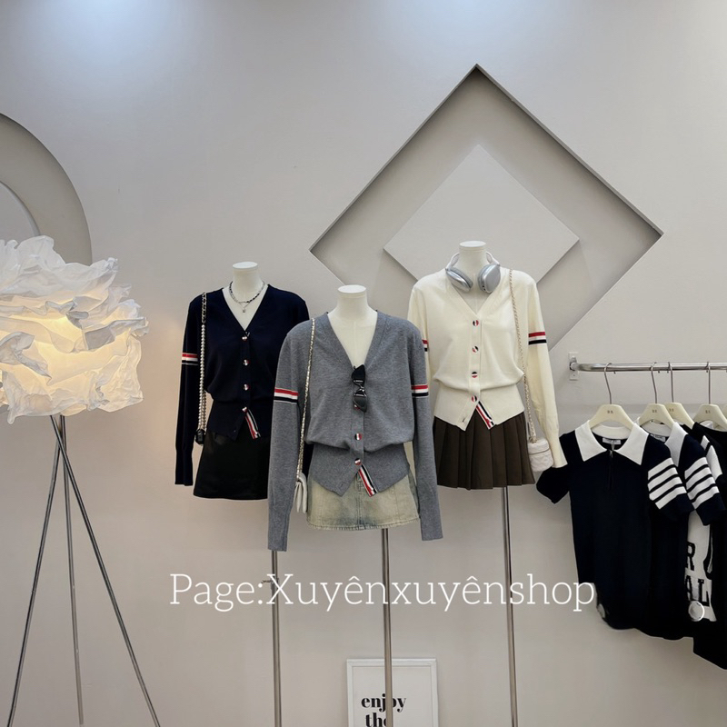 Áo Khoác Cardigan thome browne Chất Len Xám Sọc Viền Đỏ, áo khoác chất liệu len tăm siêu dầy dặn siêu cháy T25