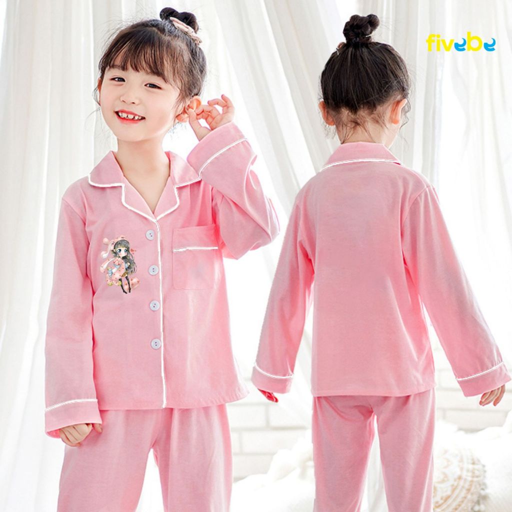 Bộ ngủ mặc nhà bé gái dễ thương size đại in hình cute vải kate dày dặn FIVEBE 0315