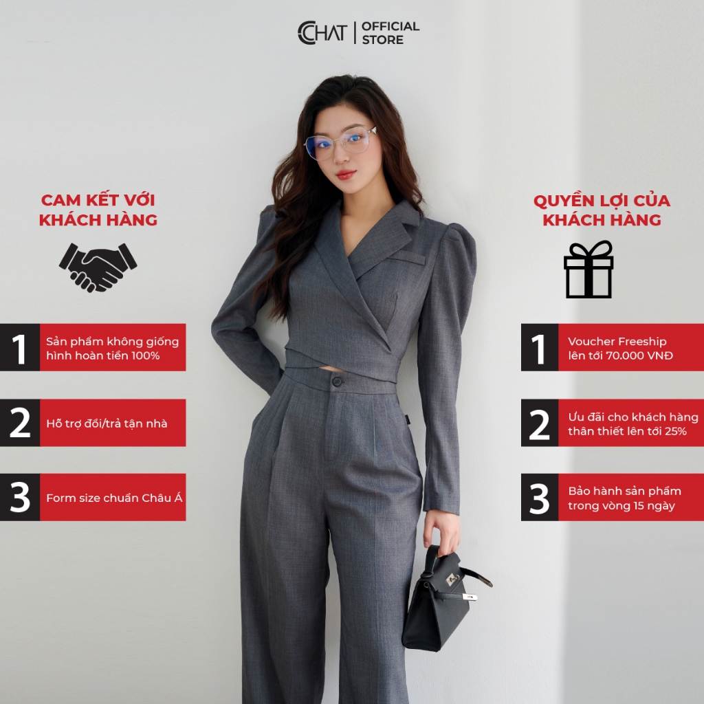 Jumpsuit Nữ 𝐂𝐂𝐇𝐀𝐓 Kiểu Vạt Chéo Tay Dài Dáng Suông Chất Tuytsi Cao Cấp 23JDS2001ST