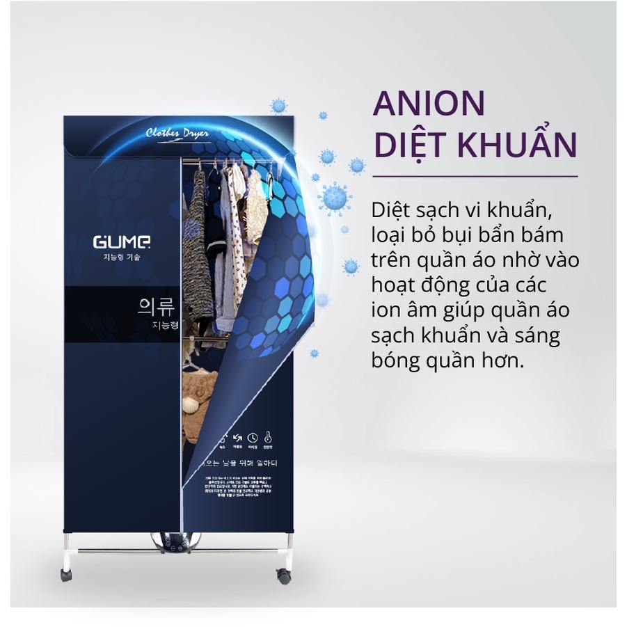 Tủ Sấy, Máy Sấy Quần Áo Di Động GUME Hàn Quốc Có Điều Khiển Từ Xa - Công suất 1800W - Bảo Hành 12 Tháng