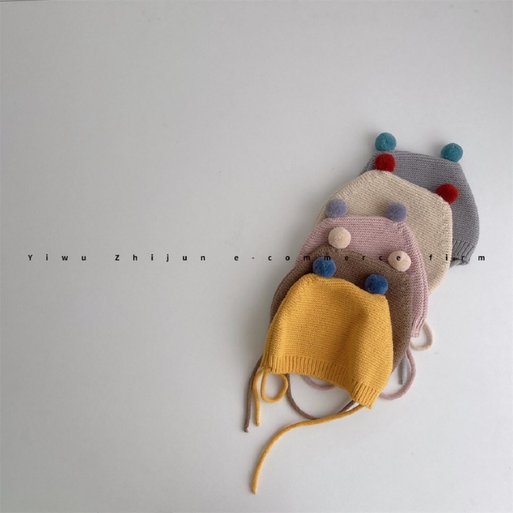 Mũ Len Dệt Kim Giữ Ấm Tai - Mũ Hình Tai Gấu Có Dây Buộc Cho Bé từ 3-36 Tháng