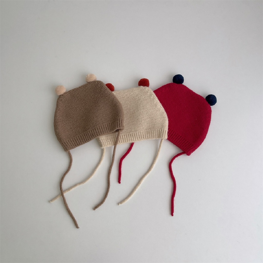 Mũ Len Dệt Kim Giữ Ấm Tai - Mũ Hình Tai Gấu Có Dây Buộc Cho Bé từ 3-36 Tháng