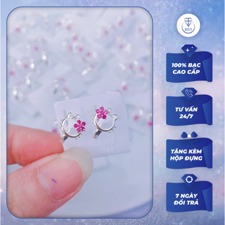 Bông tai tẻ em Hello Kitty bạc 925 kèm hộp đựng - Trang sức cao cấp HVJ