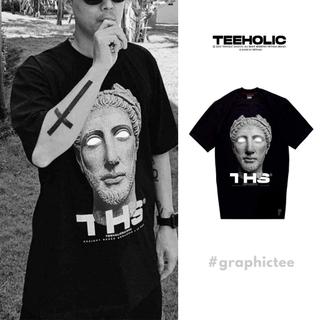 Áo thun unisex form rộng cotton in hình tượng la mã mắt phản quang màu đen teeholic local brand