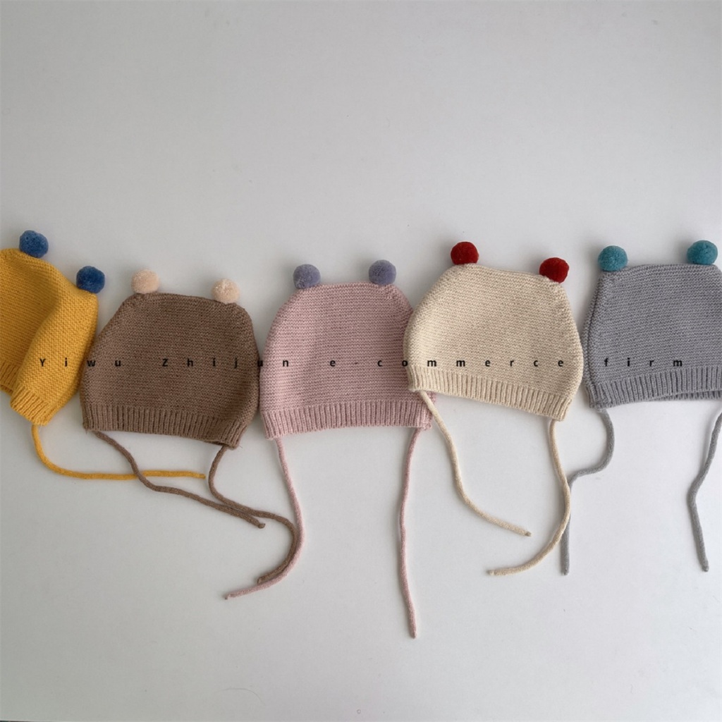 Mũ Len Dệt Kim Giữ Ấm Tai - Mũ Hình Tai Gấu Có Dây Buộc Cho Bé từ 3-36 Tháng