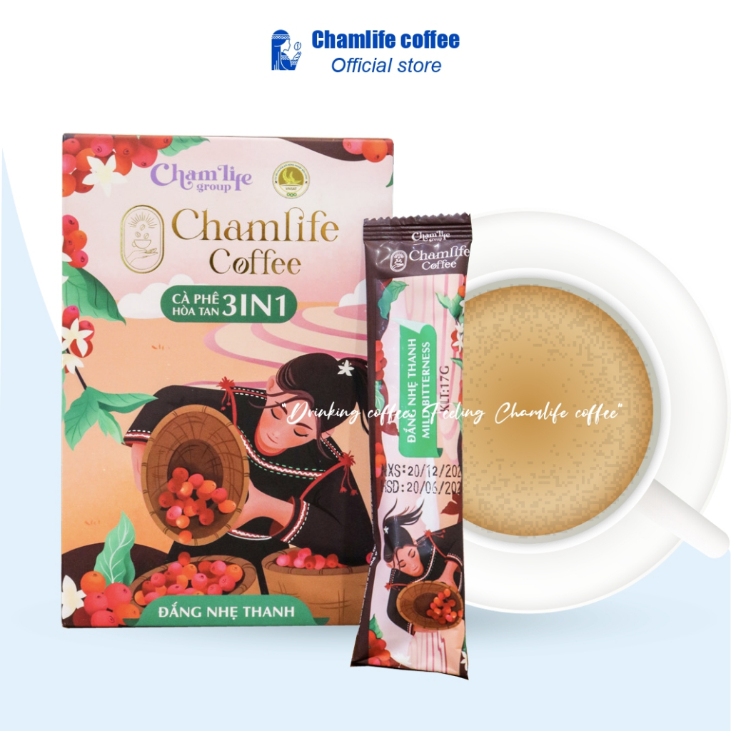 Cà Phê Hòa Tan 3 in 1 Chamlife Vị Đắng Nhẹ Thanh Hộp 255g x 15 gói