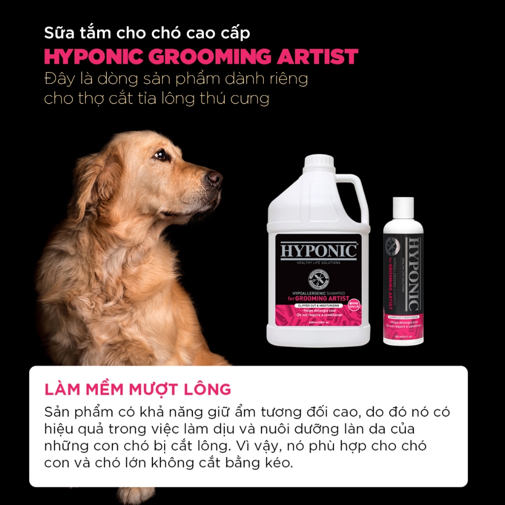 Sữa tắm cho chó cao cấp HYPONIC Grooming Artist, làm mềm mượt lông  - 100ml