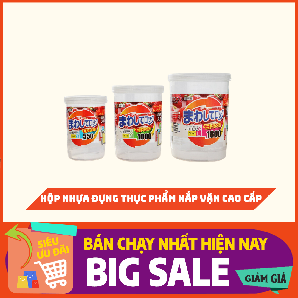 Hộp nhựa đựng thực phẩm, đồ khô dáng tròn nắp vặn kín hơi Sanada Nội Địa Nhật Bản