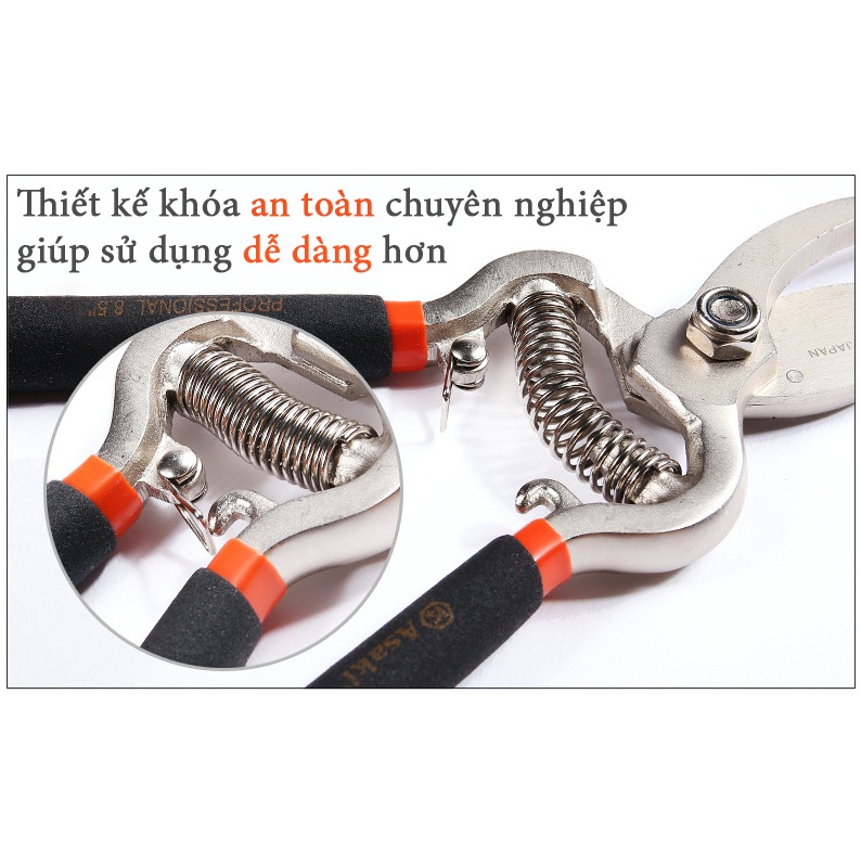 Kéo ASAKI-JAPAN đúc nguyên khối, tay cầm bằng dạ 3 kiểu loại chuyên dùng cắt tỉa cành