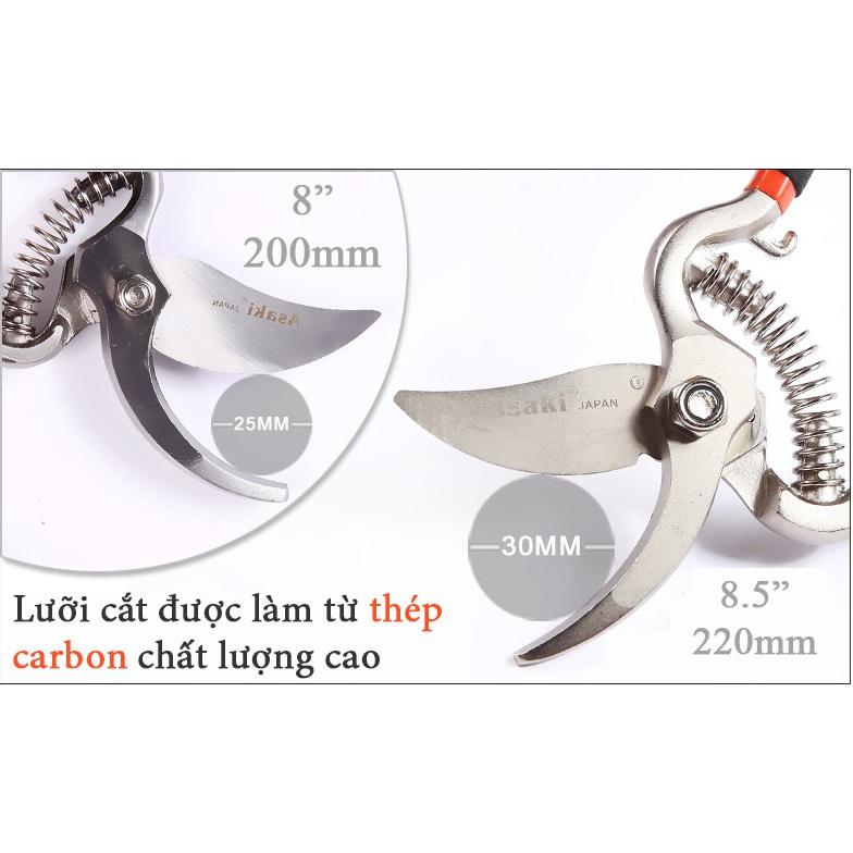 Kéo ASAKI-JAPAN đúc nguyên khối, tay cầm bằng dạ 3 kiểu loại chuyên dùng cắt tỉa cành