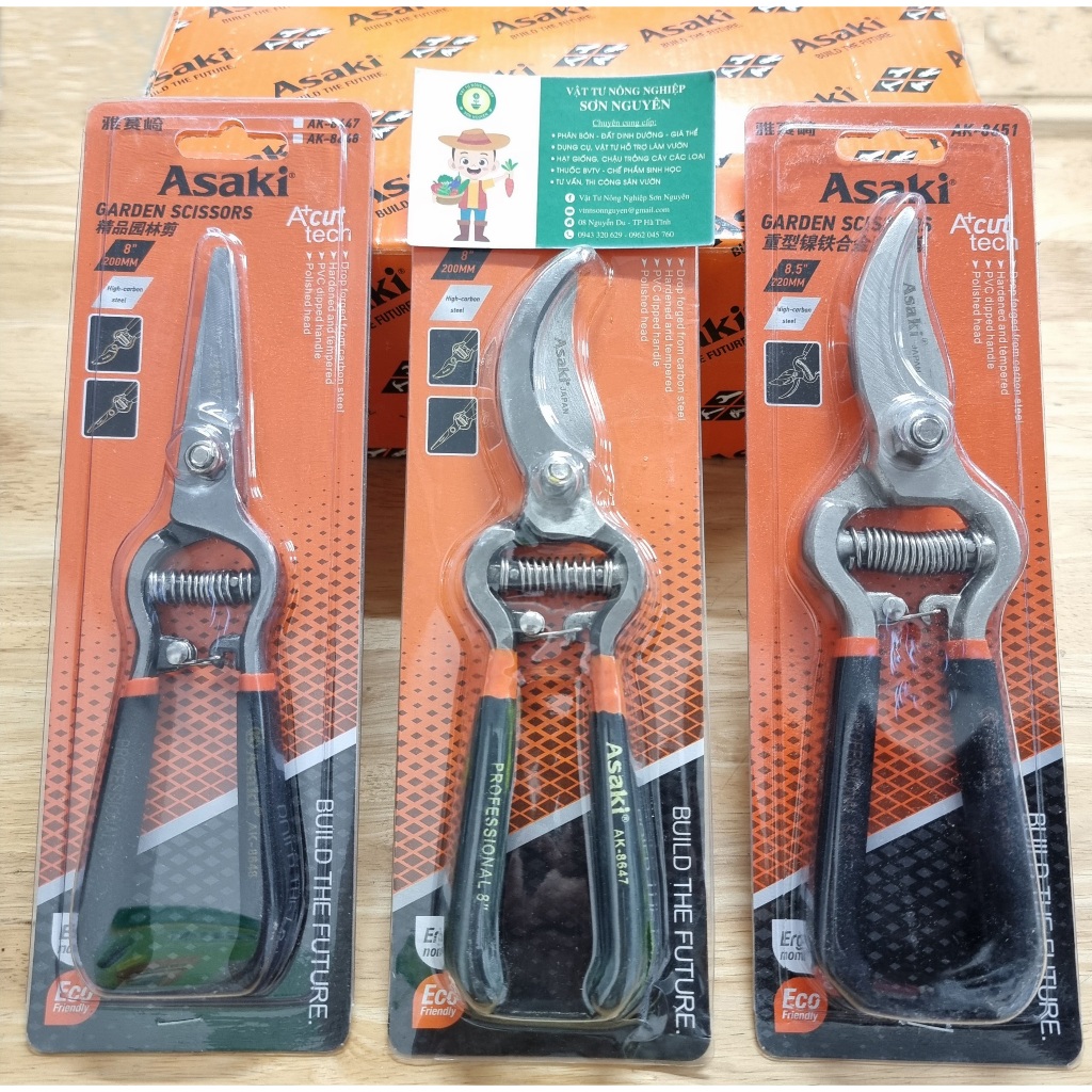 Kéo ASAKI-JAPAN đúc nguyên khối, tay cầm bằng dạ 3 kiểu loại chuyên dùng cắt tỉa cành