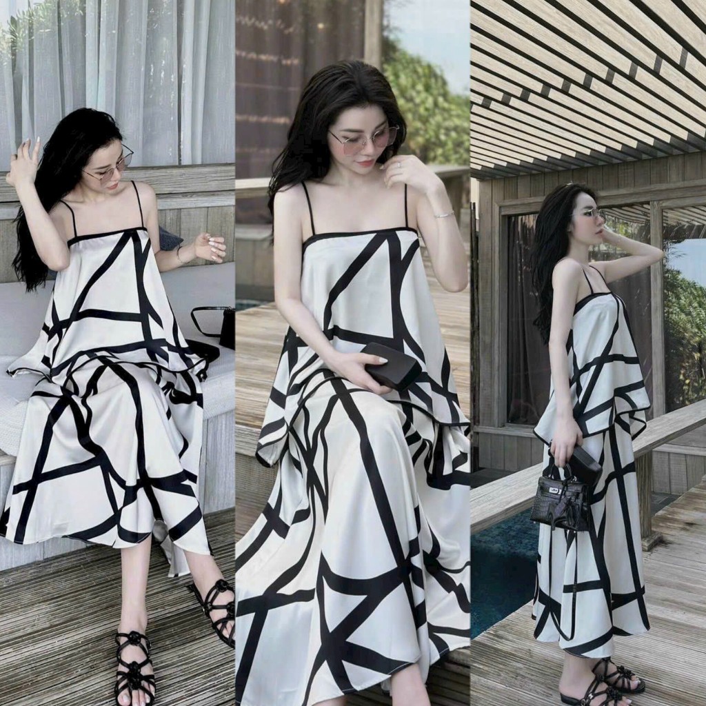Set Váy Nữ Áo Lụa 2 Dây Phối Chân Váy Tone Màu Basic Xinh Xắn Đi Chơi, Đi Biển,.....