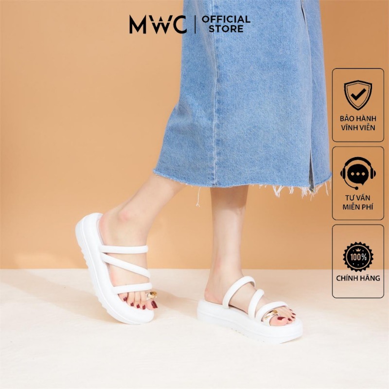 Dép nữ MWC 8321 - Dép Nữ Đế Bánh Mì Quai Chéo Xỏ Ngón Phối Kim Loại Sang Chảnh