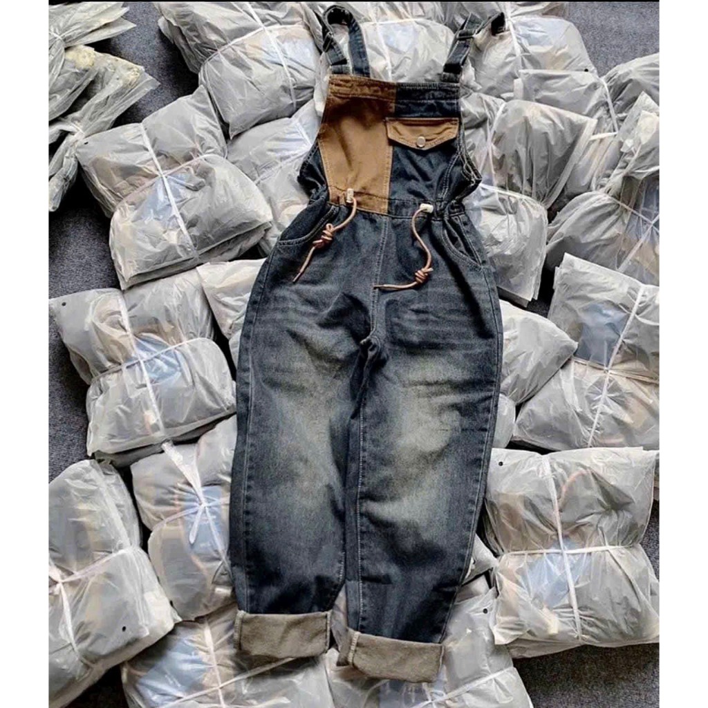 Yếm quần jean dài phối màu thời trang  | A&JEAN STORE