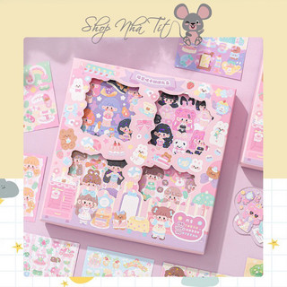 🍓 Sticker 100 tấm Hộp quà tặng 100 tấm dán hoạt hình trang trí sổ lưu niệm dễ thương hộp game time