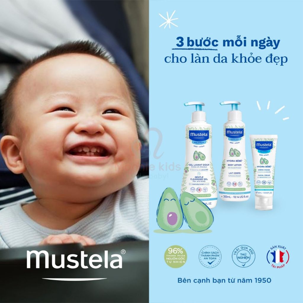 Sữa tắm gội cho bé Mustela 0M+ 500ml gel 2in1 cấp ẩm dành cho da thường - Monnie Kids
