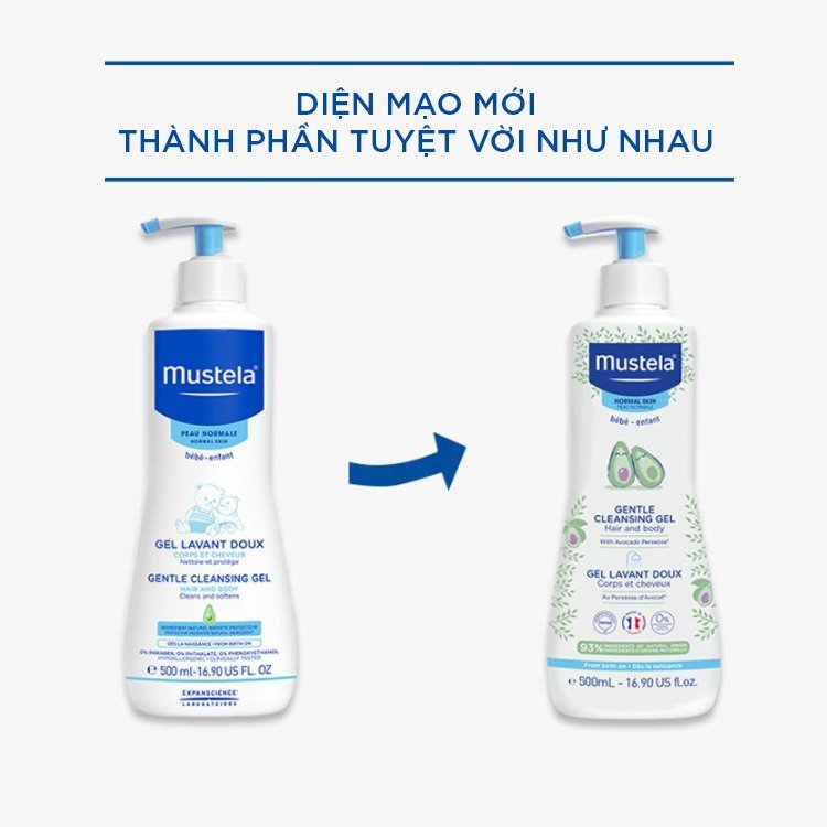 Sữa tắm gội cho bé Mustela 0M+ 500ml gel 2in1 cấp ẩm dành cho da thường - Monnie Kids