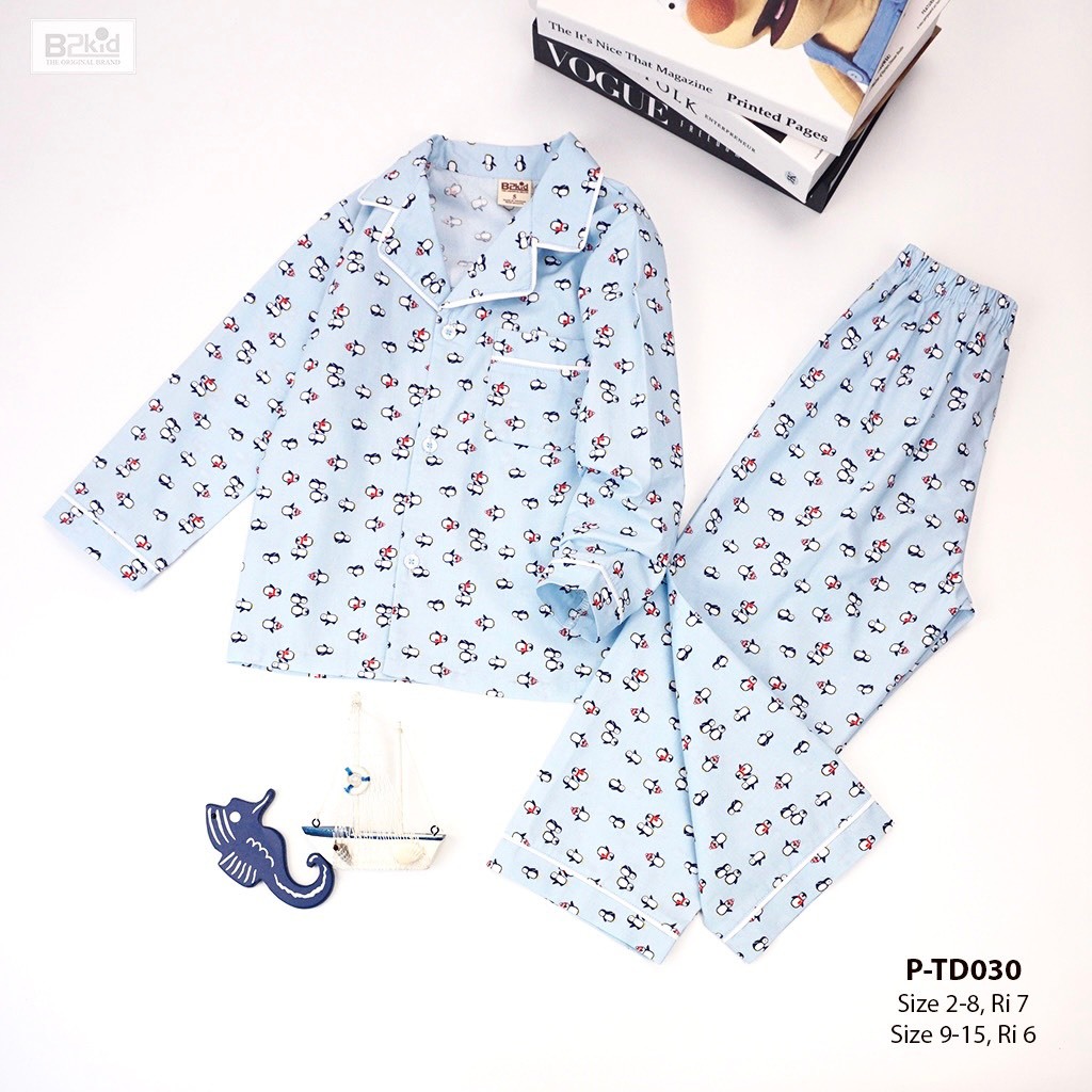 Đồ bộ ngủ pijama cho bé dài tay size đại xanh Noel, cá, đại dương B2kid 7 8 9 10 11 12 13 14 15 tuổi 25kg - 45