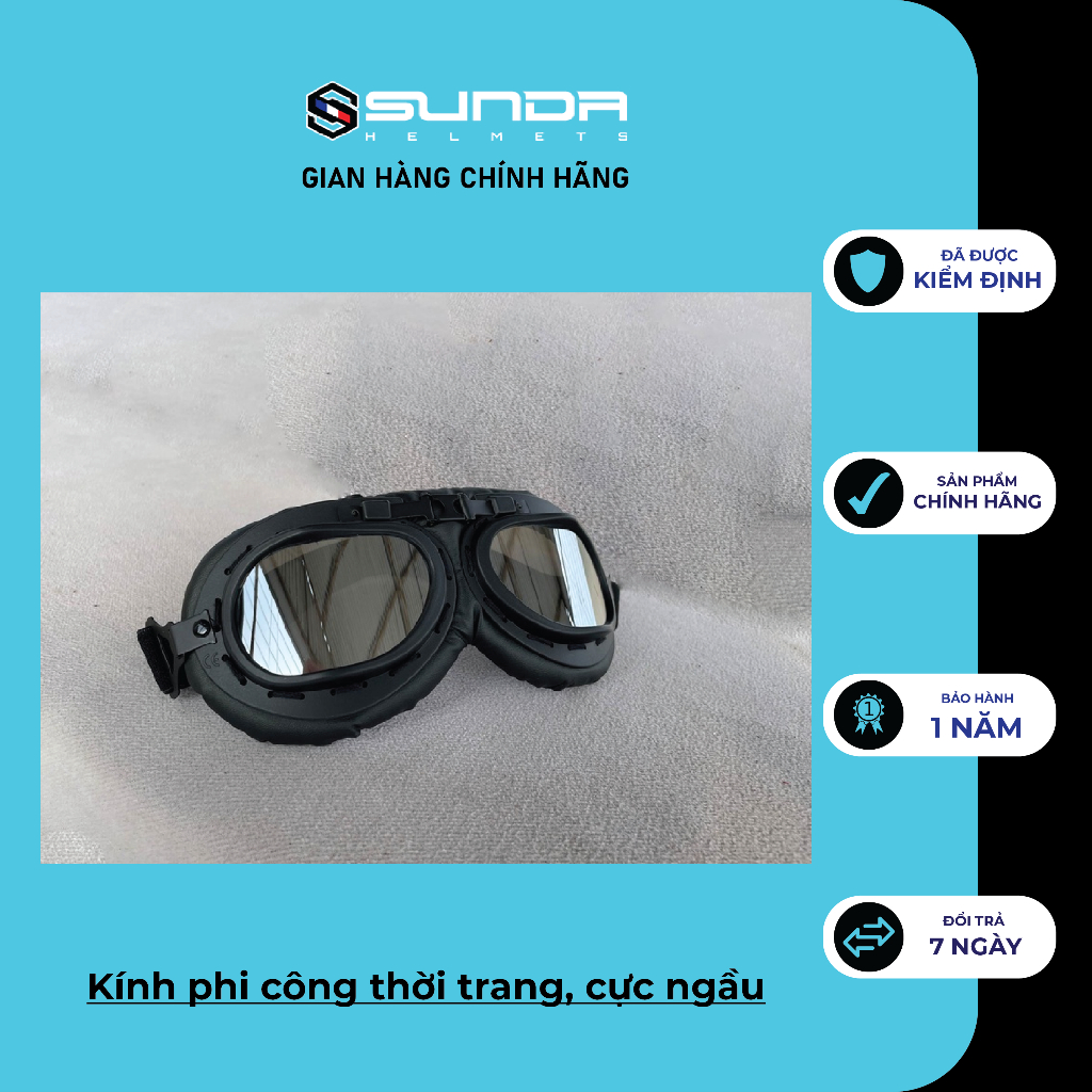 Kính Phi Công - UV400 SUNDA gắn mũ bảo hiểm nửa đầu - mũ 3/4