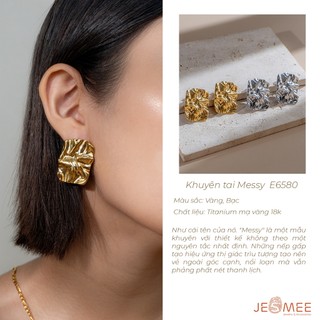Bông tai nữ bản to hình chữ nhật Messy Jesmee thiết kế độc lạ cá tính  - E6580
