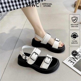 Giày sandal nữ mwc 2426 - sandal 2 quai ngang phối khóa đế bánh mì cao 4cm siêu hack dáng
