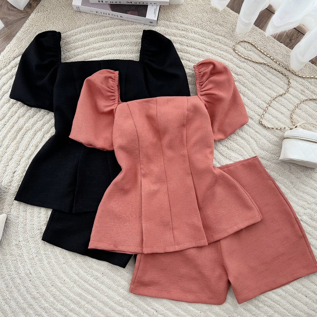 SET NỮ BIGSIZE SET ÁO PEPLUM CỔ VUÔNG VÀ QUẦN NGẮN