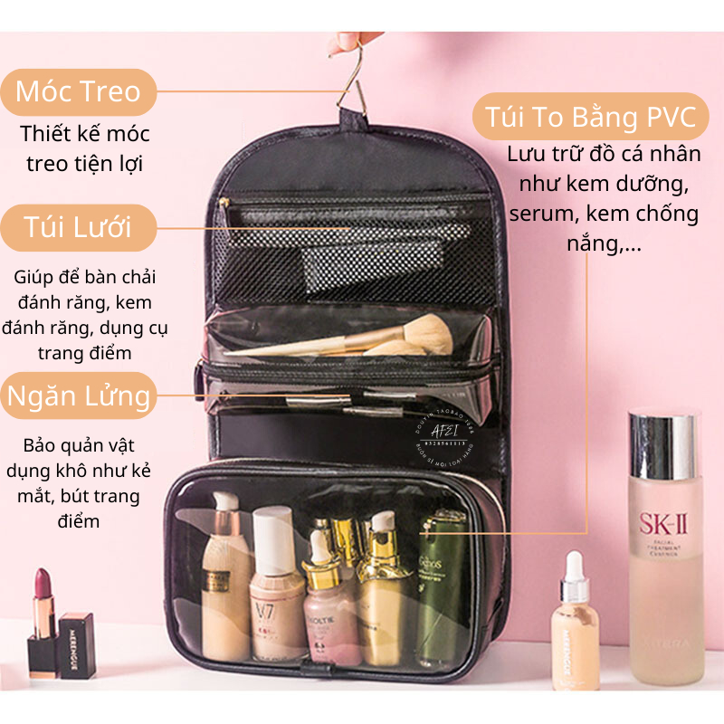Túi Đựng Mỹ Phẩm Đồ Trang Điểm Du Lịch Trong Suốt Chống Thấm - Nhiều Ngăn Phân Loại Đồ Dùng Tiện Lợi - FL06