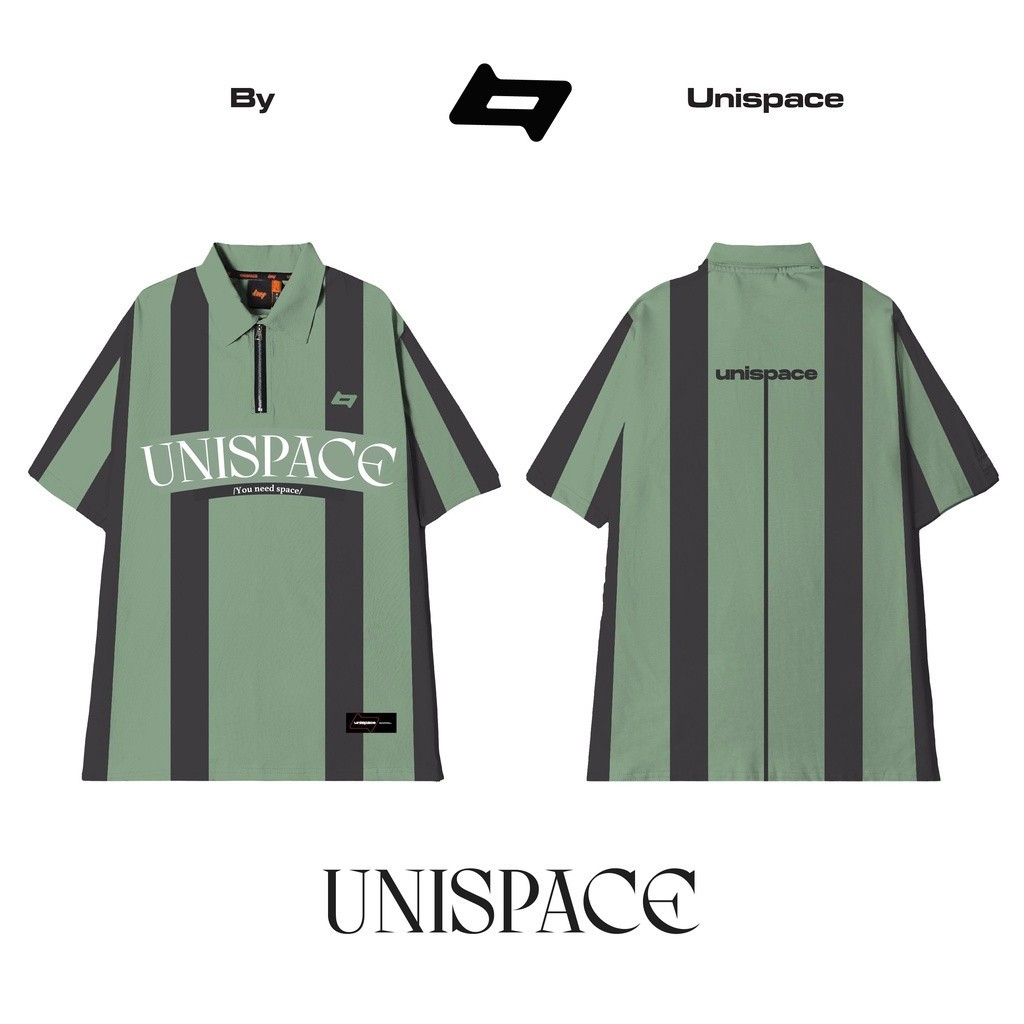 Áo polo local brand ByUnispace tay lỡ form rộng unisex nam nữ Line Space