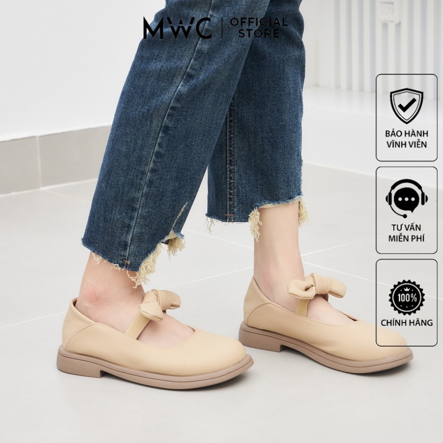 Giày MWC 9628 - Giày Oxford Nữ Da Lì Phối Quai Nơ Cách Điệu Kiểu Dáng Thời Trang