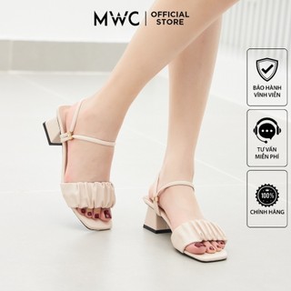 Giày MWC 4247 - Giày Sandal Cao Gót Đế Vuông 5CM Quai Nhún Màu Đen Kem Xinh Xắn