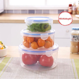 Bộ 3 hộp đựng thực phẩm tròn Việt Nhật, Hộp Tròn 4 khóa đựng thức ăn để tủ lạnh Chống Tràn (6536)