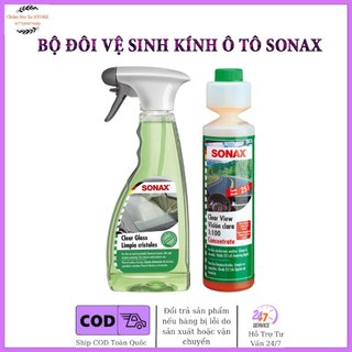 BỘ ĐÔI SONAX VỆ SINH KÍNH Ô TÔ: Sonax Clear Glass- SONAX CLEAR VIEW 1:100 CONCENTRATE