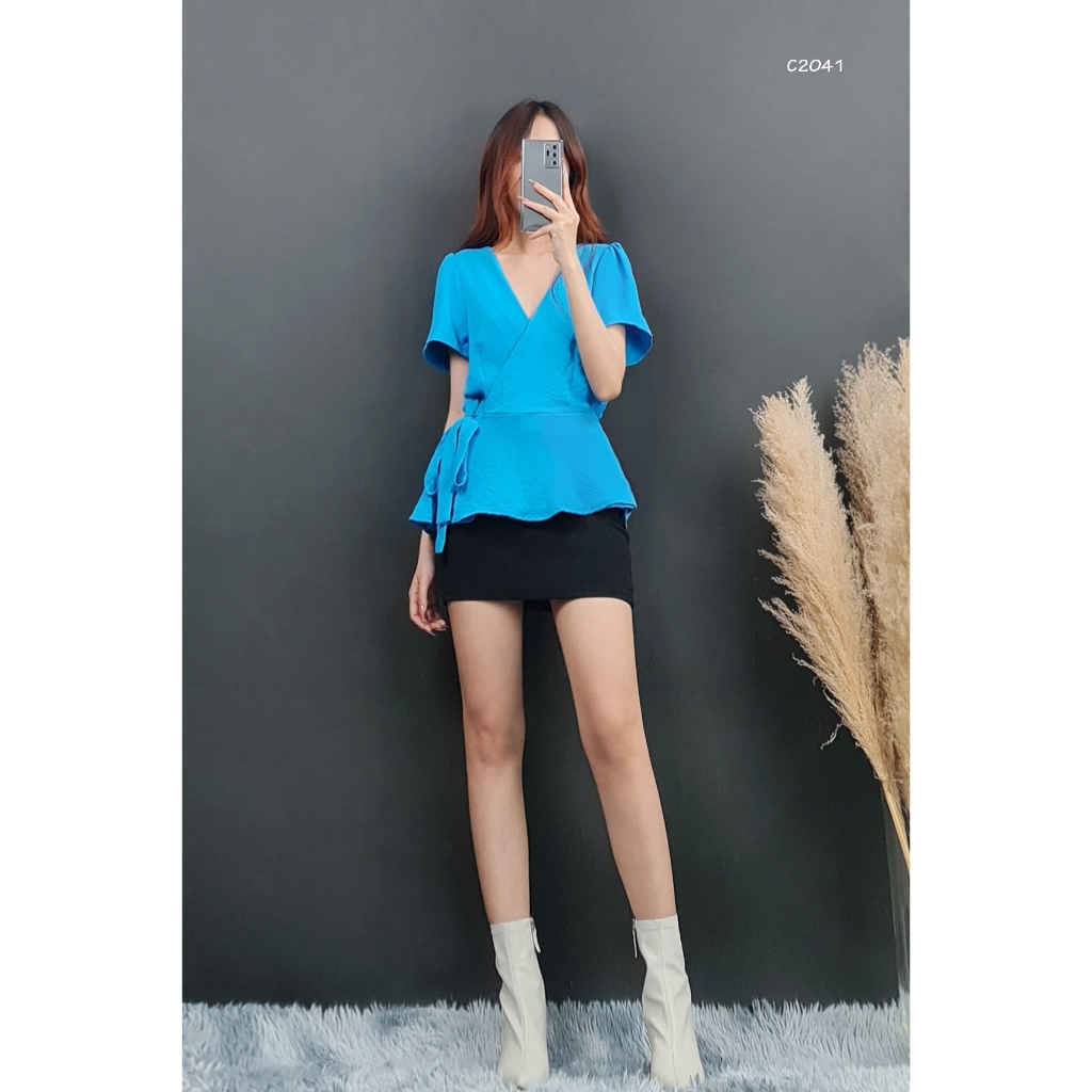 C2041 - Áo tay ngắn, vạt chéo, cột nơ
