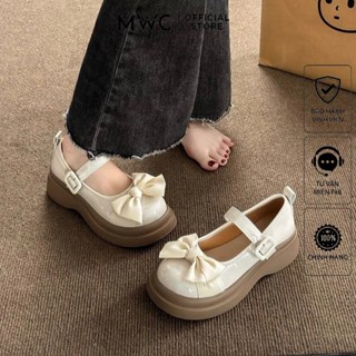 Giày Oxford MWC 2291 - Giày Oxford Nữ Đính Nơ Da Bóng Đế Độn 5cm Xinh Xắn