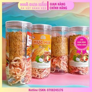 Khô gà tỏi ớt lá chanh/ kho mực hấp dừa xé sợi hàng xưởng cty Việt Nam loại 1 hàng ngon lon lớn 300gam