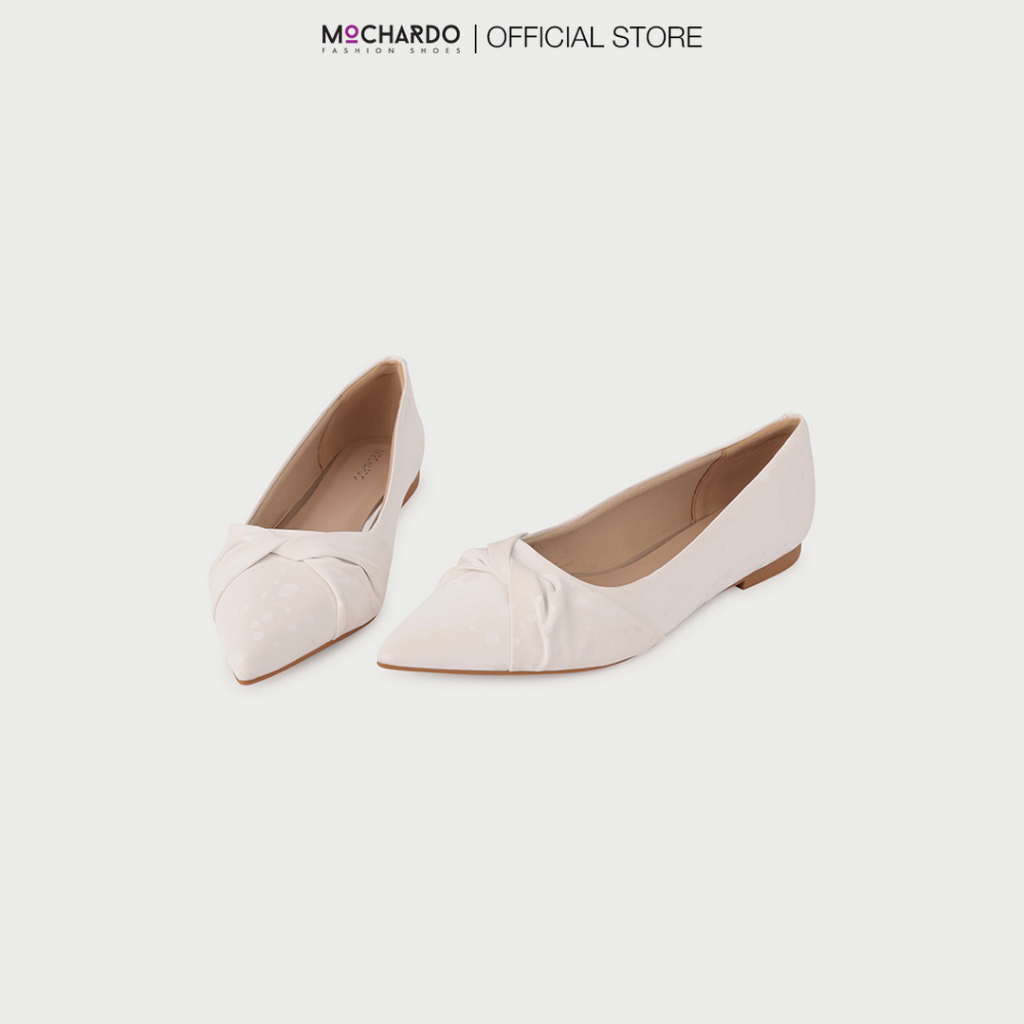 Giày Búp Bê Nữ MOCHARDO X.12 Mũi Nhọn Phối Nơ Da Nhung 1cm