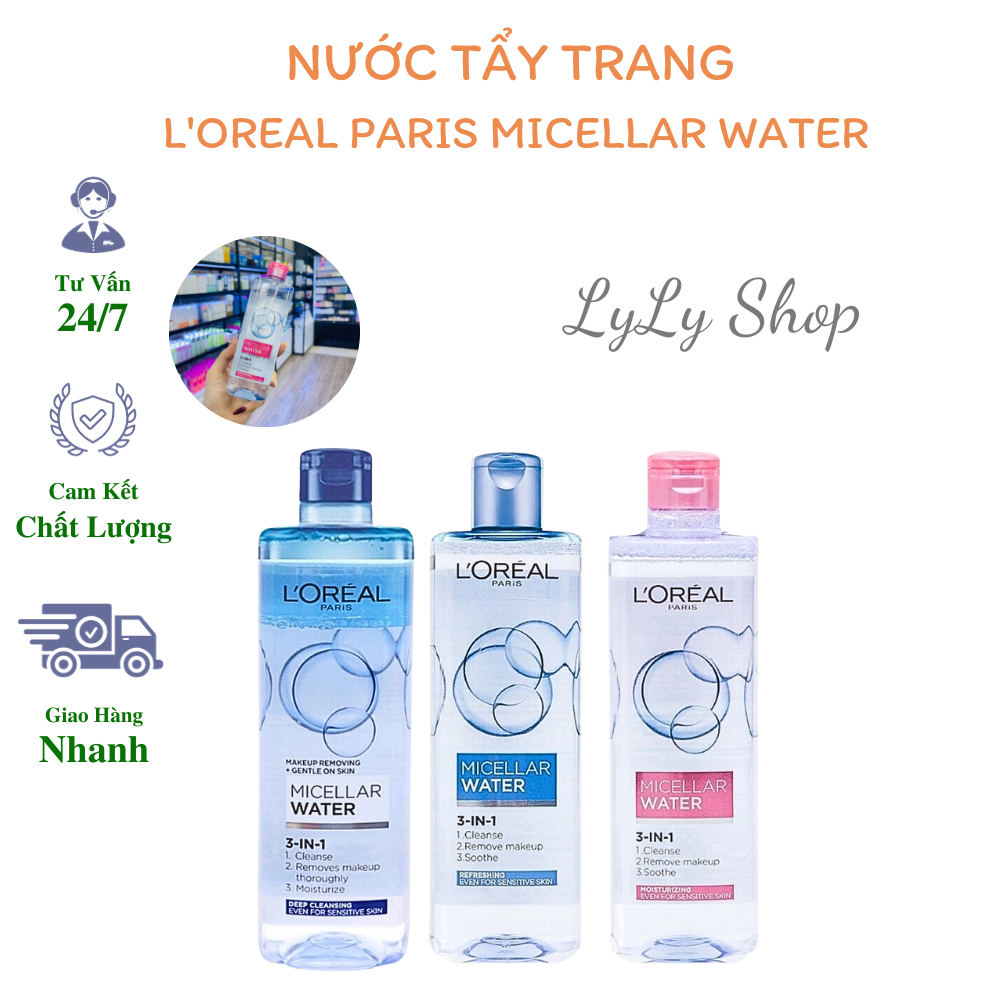 Nước Tẩy Trang L'Oreal Paris l Micellar Water Làm Sạch Sâu 3 In 1, Làm Sạch Lớp Trang Điểm, Cấp Ẩm, Làm Dịu Da Mặt, An T