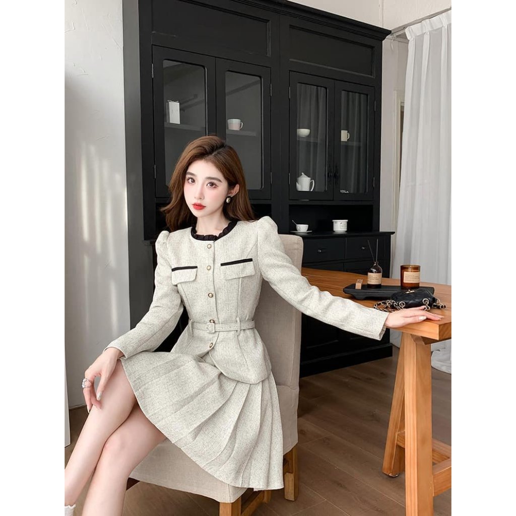 Váy đầm thiết kế, set váy dạ text_ST89