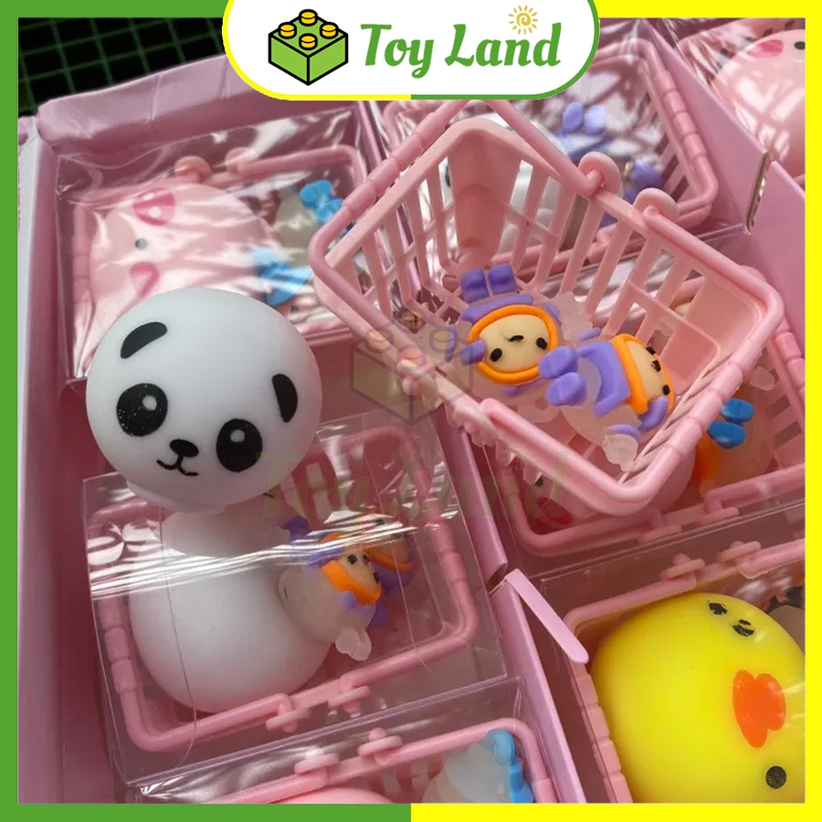 Đồ Chơi Giỏ Squishy Mochi Kèm Charm 3D Đồ Chơi Trẻ Em Thú Mochi Hoạt Hình Cao Su Silicon Dẻo