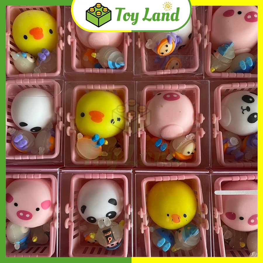 Đồ Chơi Giỏ Squishy Mochi Kèm Charm 3D Đồ Chơi Trẻ Em Thú Mochi Hoạt Hình Cao Su Silicon Dẻo