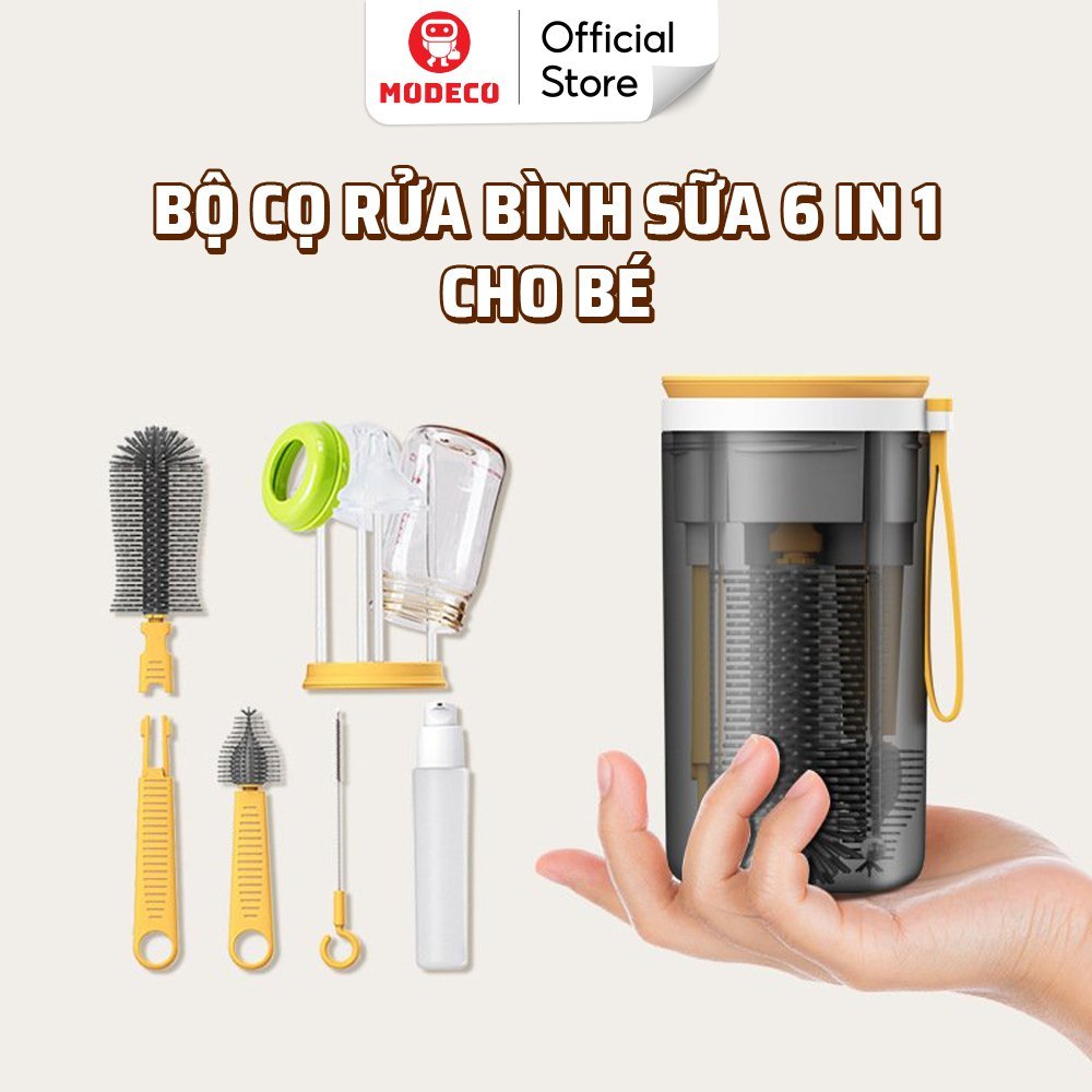 Bộ Cọ Rửa Bình Sữa 6 in 1 Cho Bé Bằng Chất Liệu Silicon Cao Cấp Modeco - An toàn,  Tiện Lợi Mang Đi Theo Du Lịch