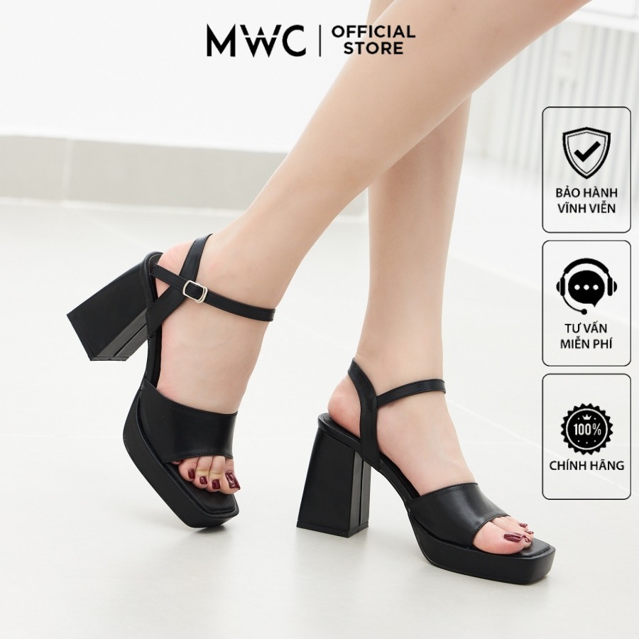 Giày Cao Gót MWC 4365 - Giày Sandal Cao Gót Đế Đúp Quai Ngang Mũi Vuông Thời Trang