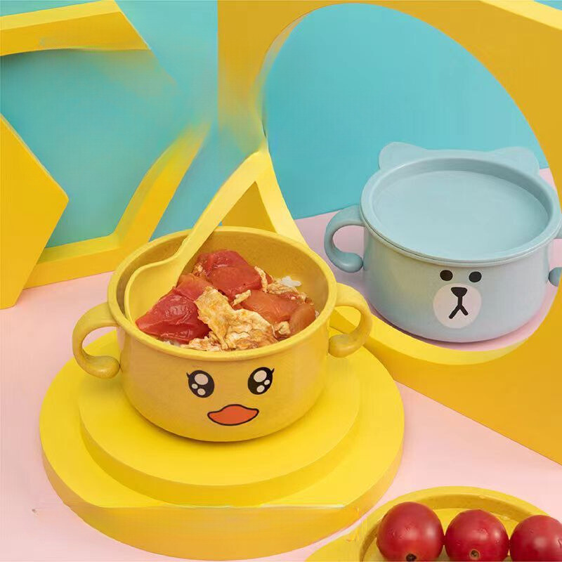 Bát ăn dặm cho bé nhiều màu hình phun đang yêu kèm thìa nhựa tiện lợi dễ dàng vệ sinh