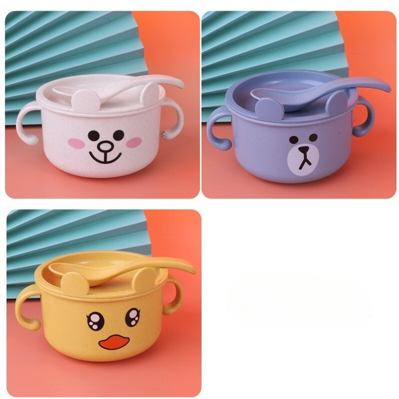 Bát ăn dặm cho bé nhiều màu hình phun đang yêu kèm thìa nhựa tiện lợi dễ dàng vệ sinh